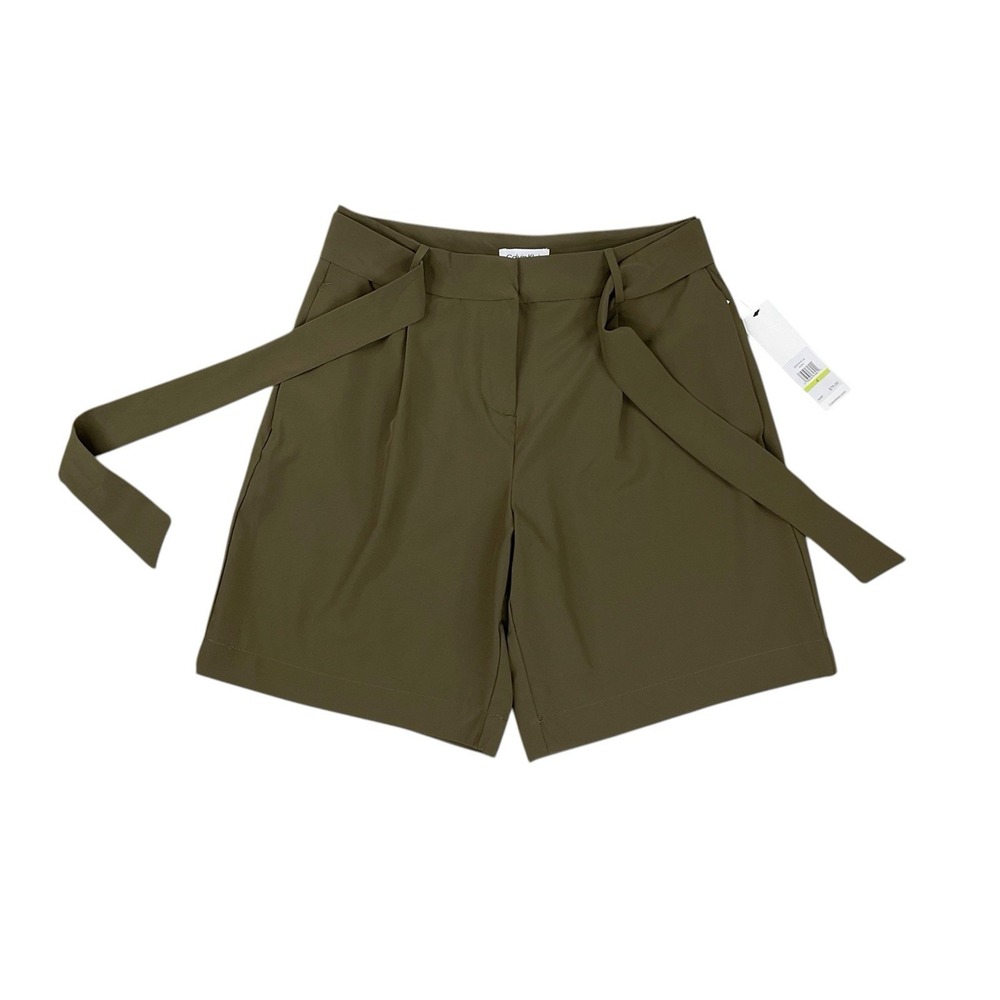Calvin Klein Shorts Women 4 Olive Green Pleated High Rise‎ Belted Dressy NWT $79